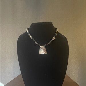 Meditrina Elegant Onyx and 925 Silver Necklace